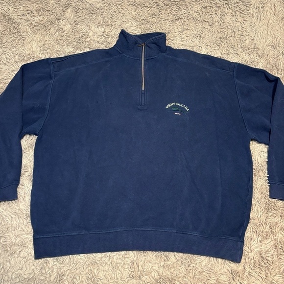Tommy Bahama Men Blue Vintage Quarter Zip Cotton Sweater - Picture 1 of 10